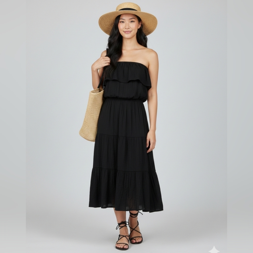 TACERA Off the Shoulder Black Summer Boho Dress Tiered Layers 1X